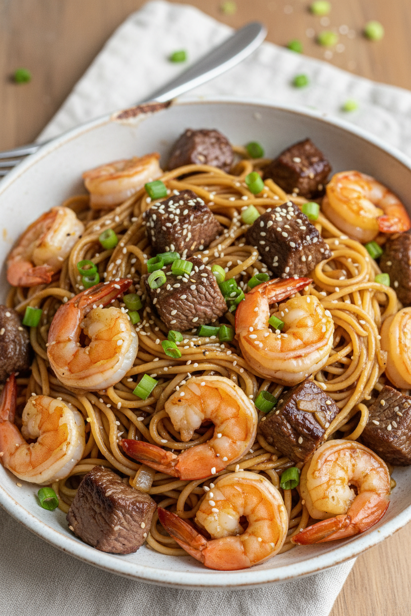 Shrimp and Teriyaki Steak Noodle Snack