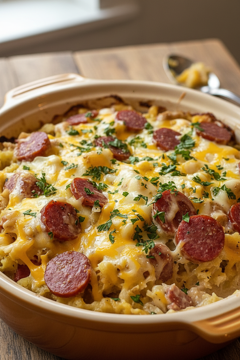 Slow Cooker Kielbasa Hash Brown Casserole