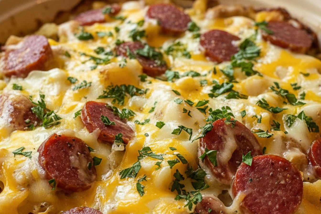 Slow Cooker Kielbasa Hash Brown Casserole