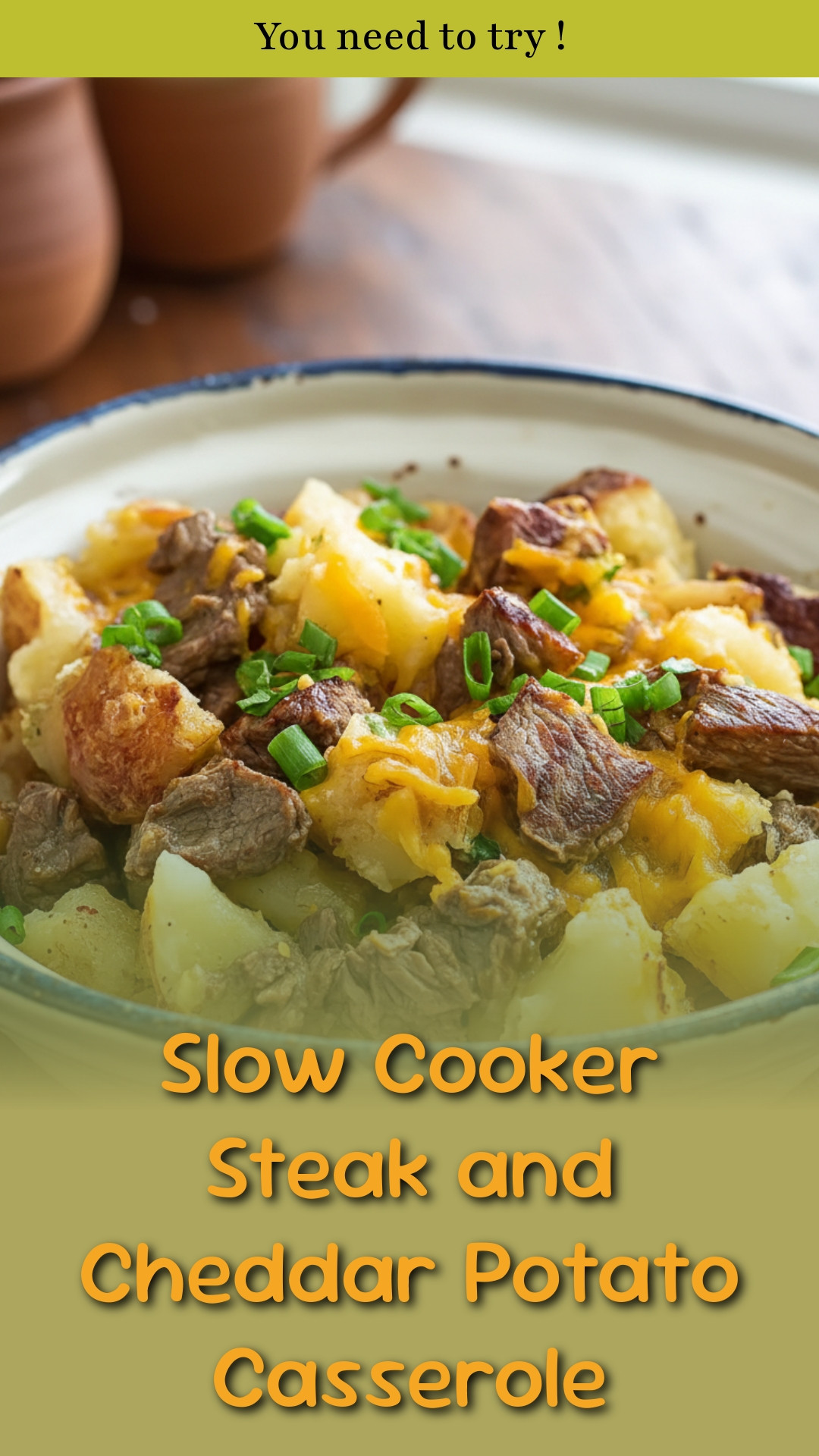 Slow Cooker Steak and Cheddar Potato Casserole