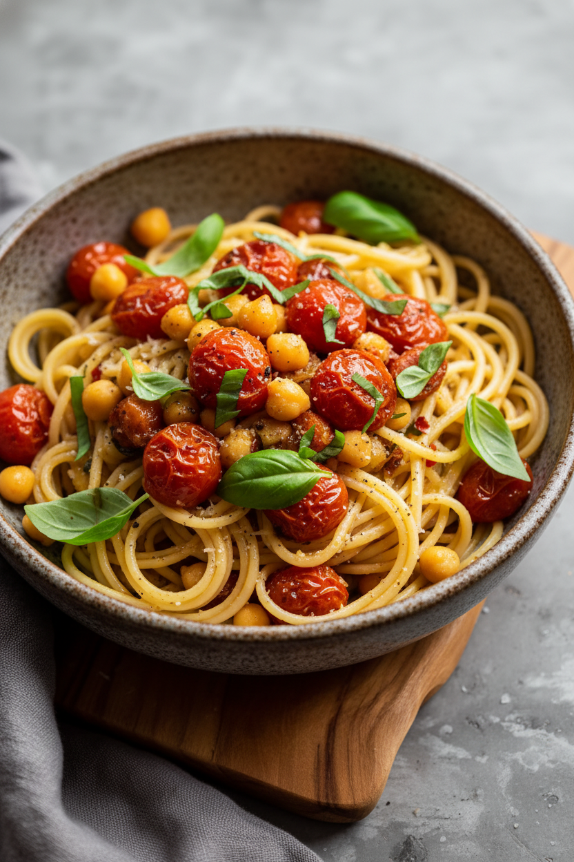 Slow Roasted Tomato Chickpea Pasta Recipe