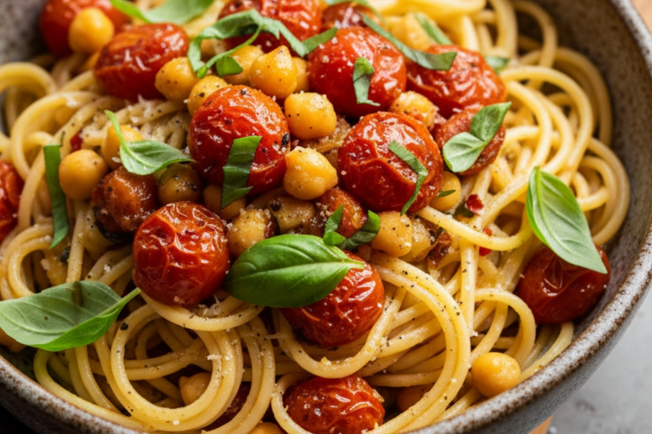 Slow Roasted Tomato Chickpea Pasta Recipe