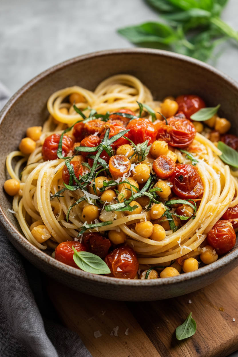 Slow Roasted Tomato Chickpea Pasta Recipe