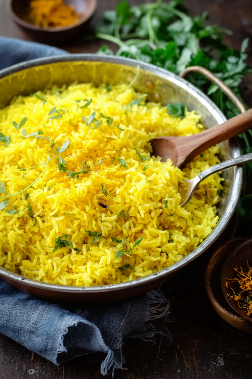 Soft Fluffy Garlic Turmeric Rice Recipe
