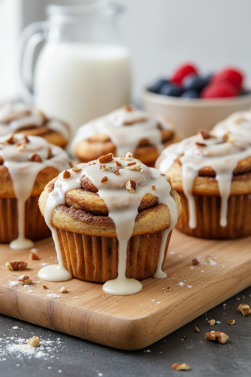 Soft Sweet Cinnamon Roll Muffins for Breakfast