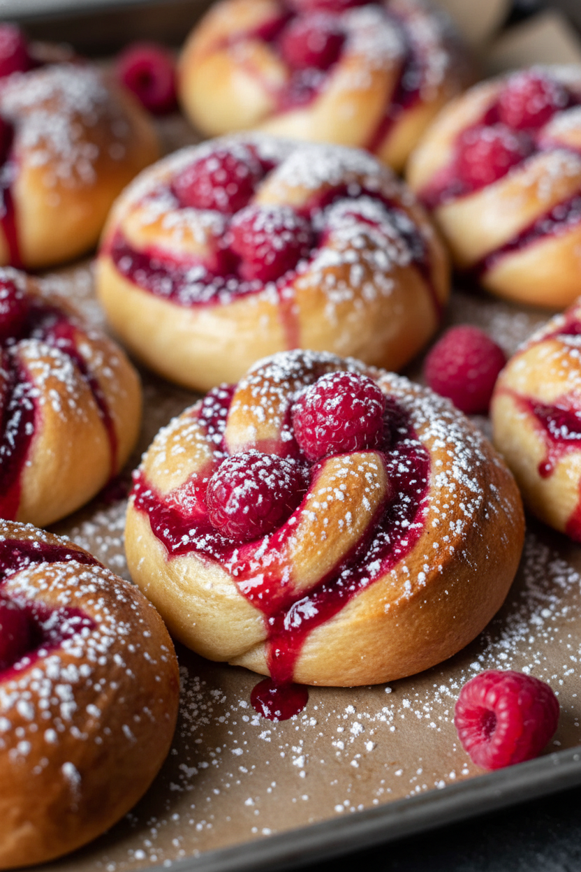 Sweet Raspberry Buns Baked Jelly Donut Style