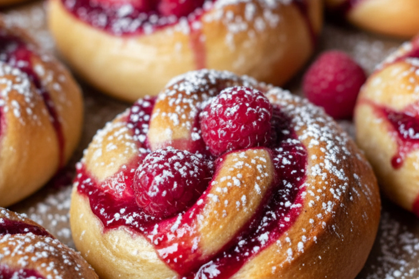 Sweet Raspberry Buns Baked Jelly Donut Style