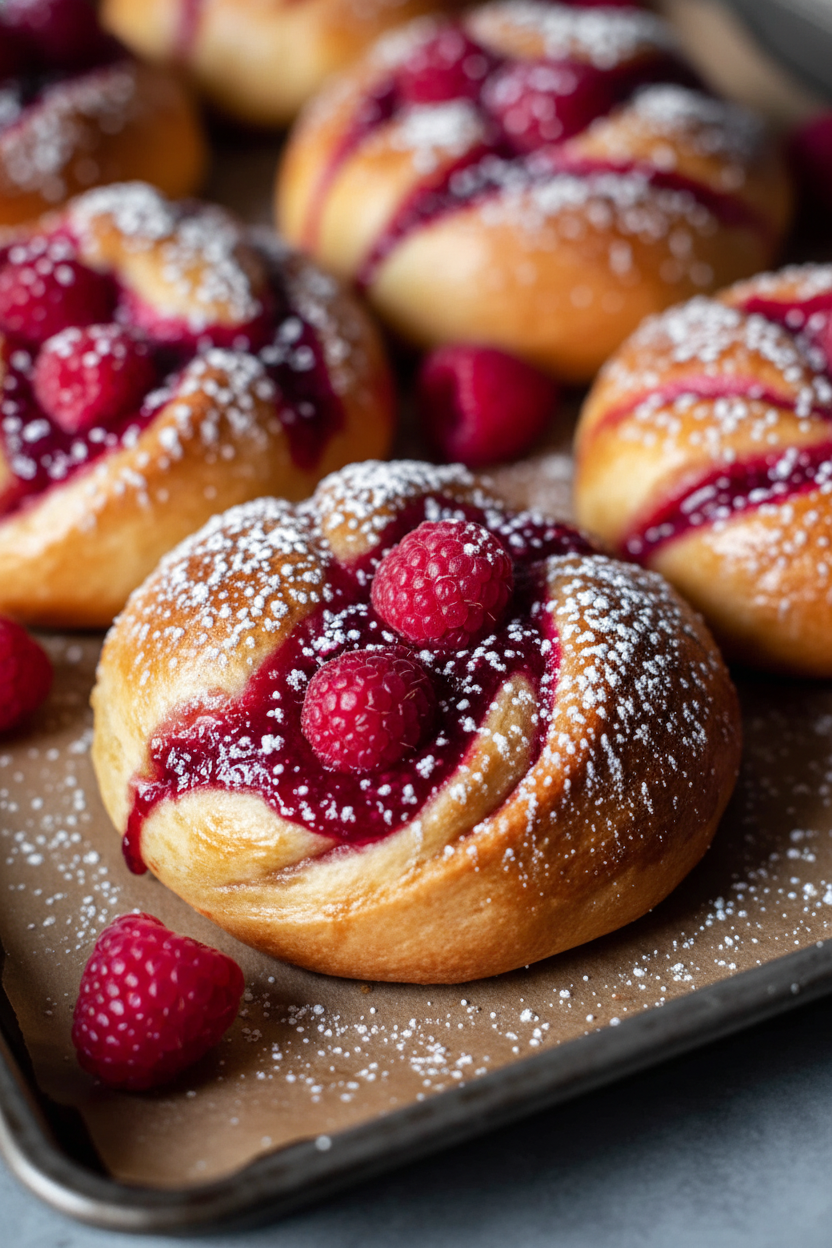 Sweet Raspberry Buns Baked Jelly Donut Style