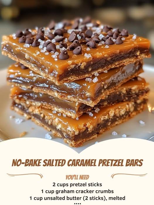 No-Bake Salted Caramel Pretzel Bars