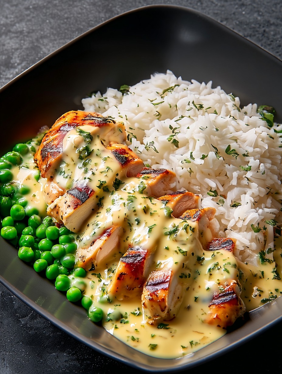 Velvety Herb-Infused Grilled Chicken with Rice & Peas